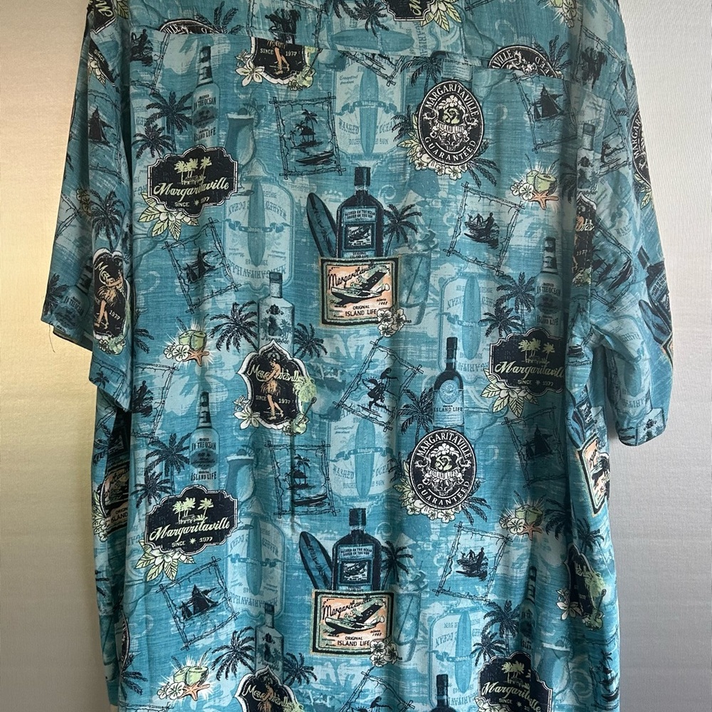 Margaritaville Teal Blue Tropical Island Print Button Down Casual Shirt - Picture 2 of 5